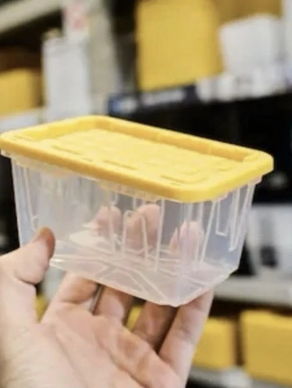 Set of 2 Lowe's Teeny Tote MINI Clear Plastic Totes with Yellow Lids Storage NEW